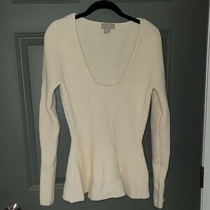 Cream Ribbed Knit Sweater